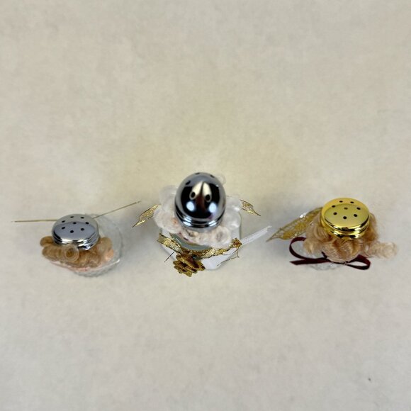 Set Of 3 Vintage Kitchen Angel Salt and Pepper Shakers Glass Handmade 2.5"-5" - Picture 9 of 13